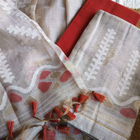 Red and Beige Chanderi Silk by Resham Woven Jamdani Suit – Faburra