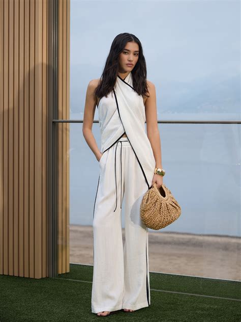 Loose trousers with contrasting edging and waistband :: LICHI - Online ...