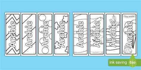 Archie Name Simple Colouring Bookmarks