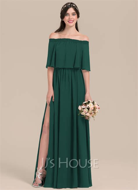 A-Line/Princess Off-the-Shoulder Floor-Length Chiffon Bridesmaid Dress ...