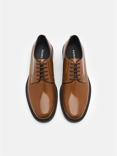 Cognac Leather Derby Shoes - PEDRO MY