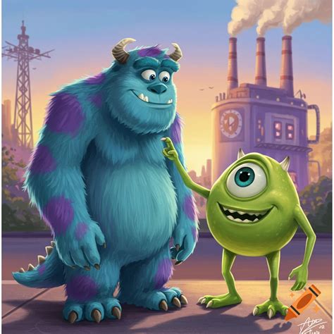 Sully and Mike Wazowski from Monsters, Inc. outside their factory at ...