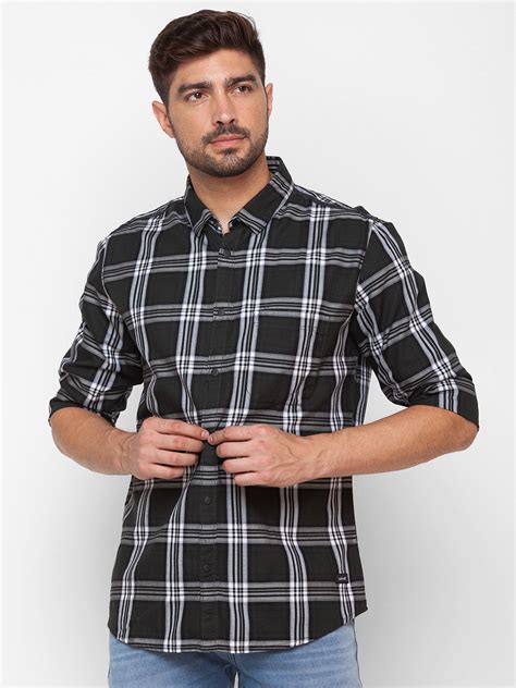 Spykar Bottle Green Cotton Full Sleeve Checks Shirt For Men ...