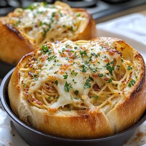 Spaghetti Garlic Bread Bowls