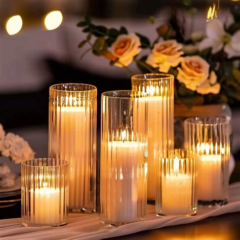 Amazon.com: 18 PCS Ribbed Hurricane Glass Candle Holders Bulk ...