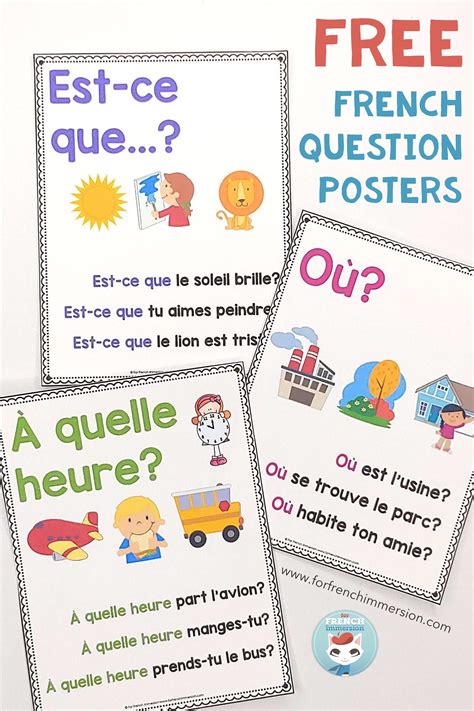 French Question Words: FREE posters - For French Immersion | Learning ...