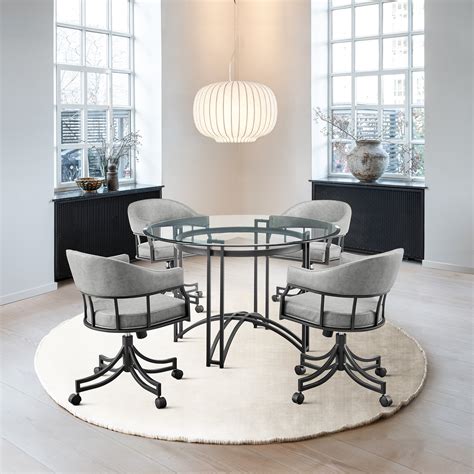 Hokku Designs Saham Modern 5 Piece Dining Set with Round Glass Tabletop ...