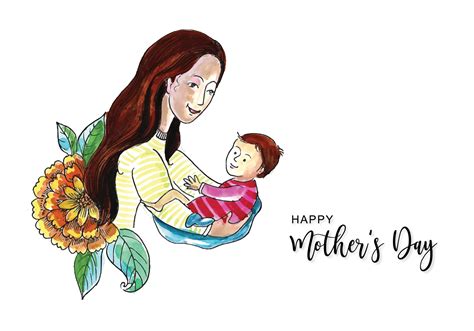 Hand draw happy mothers day mom and child love card background 6974833 ...