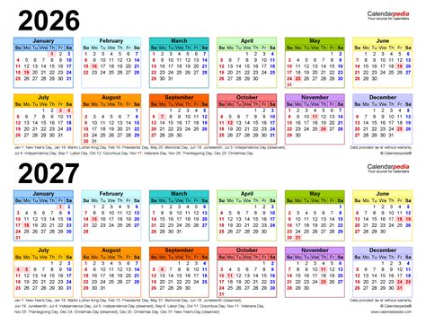 October Calendar For 2026 And 2027 Two