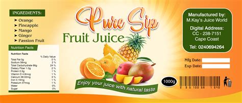 Fruit Juice Label with Oranges, Melon, and Pineapple