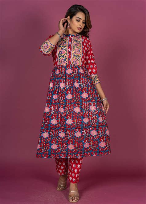 Get Red Floral Hand Block Printed Kurta at ₹ 1950 | LBB Shop