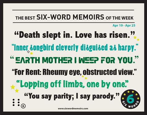 “Death slept in. Love has risen.” Best Six-Word Memoirs Of The Week ...
