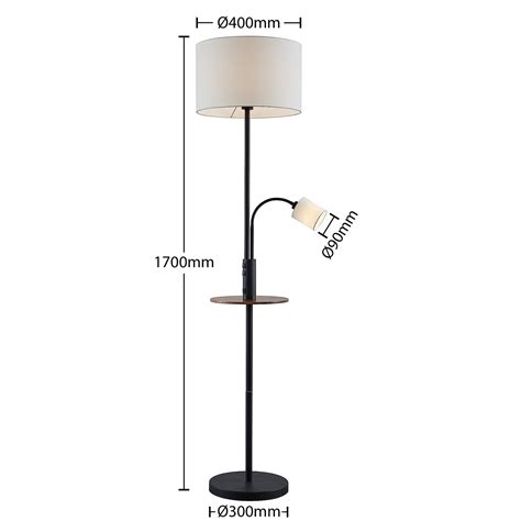Lindby Aovan floor lamp, black, shelf, USB port | Lights.ie