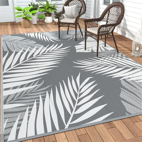 Jabykare Palm Leaf Outdoor Rug (150x245 cm) Waterproof for Patios ...