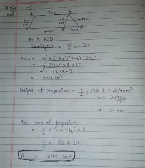 Find the area of trapezium whose parallel sides measure 60 cm and 77 cm ...