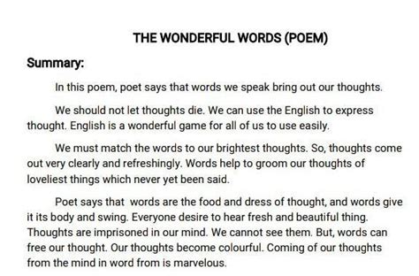 summary of poem wonderful words by mary o neill in detail - Brainly.in