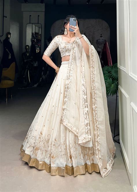 Designer White Sequins Embroidery Work Lehenga choli Wedding Festival ...