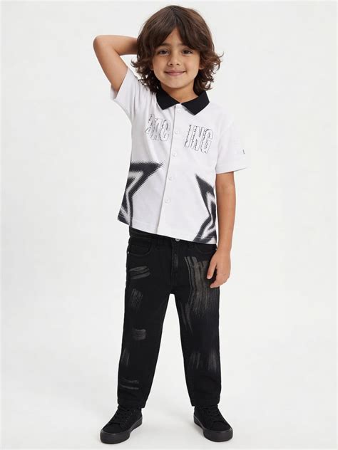 Buy HOP Kids Boys Off-White Star Printed Cotton Shirt from Westside