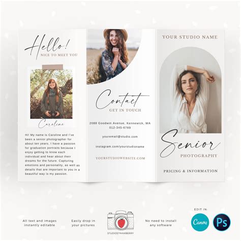 Senior photography trifold flyer template for Canva & Photoshop ...