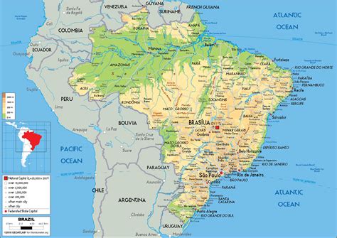 Brazil Map (Physical) - Worldometer