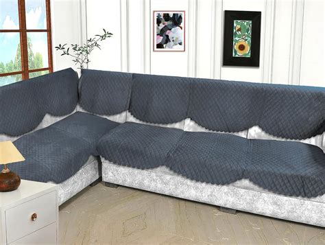 L Shape Sofa Cover Sofa Cover 5 Seater L Shape Velvet Quilted, Anti ...