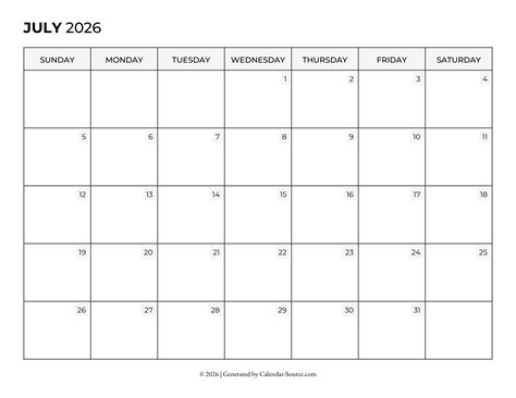 July 2026 Calendar (Printable)