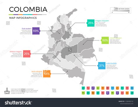 Colombia Map Infographics Editable Separated Layers: Stock-Vektorgrafik (Lizenzfrei) 1236008152 ... - map of colombia showing medellin