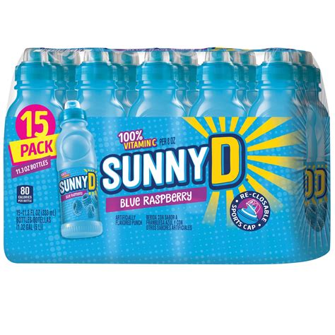 SUNNYD Blue Raspberry Shelf Stable Juice Drink, 15 Count, 11.3 fl oz ...