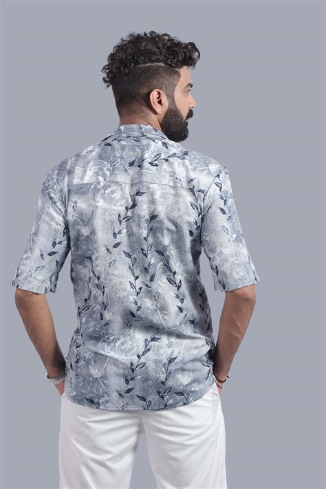 Blue Leaves Design Relax Fit Half Sleeves Shirt – Stitch Monkey