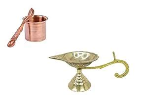 Buy Adhvik Combo of 1Punch Patra Glass with Spoon with 1 pcs Pure Brass ...