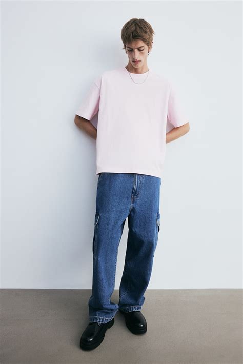 Oversized Fit Cotton T-shirt - Light pink - Men | H&M IN
