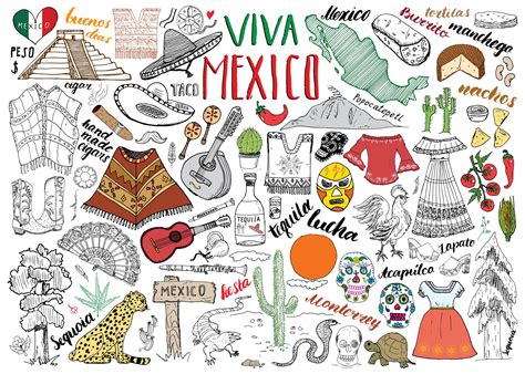 Mexico hand drawn sketch set vector illustration chalkboard 2481843 ...