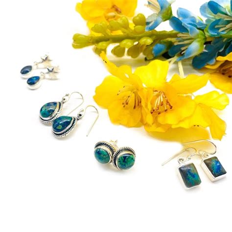 Azurite Malachite Earrings in Silver online at Talk to Crystals