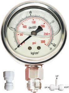 BALRAMA RO Pump Pressure Gauge Kit 350 PSI Dial Bottom Gly Filled ...