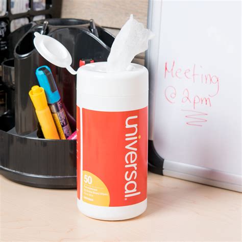 Universal UNV43660 5" x 10" Pop-Up Dry Erase Cleaning Wet Wipe - 50/Pack