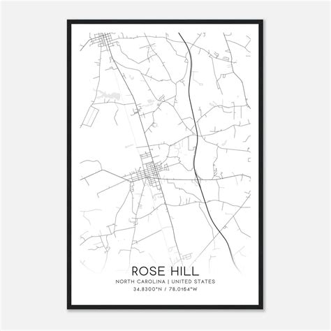 Rose Hill North Carolina Map Poster, Modern Home Decor Wall Art Print ...