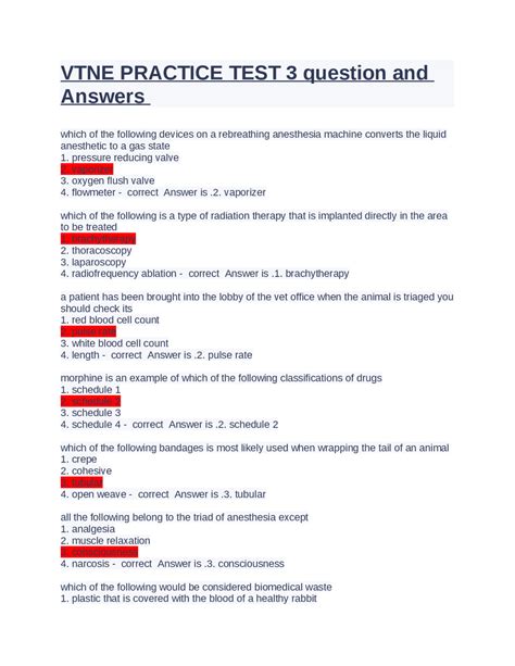 VTNE PRACTICE TEST 3 question and Answers | Exams Health sciences | Docsity