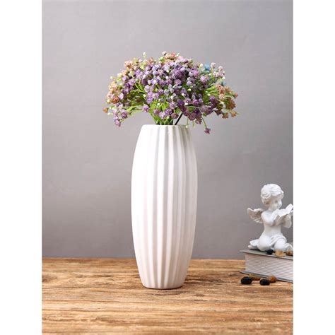 Buy Tayhaa White Textured Fluted Ceramic Flower Vase Online