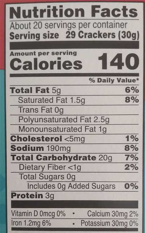 Cheez Its Nutrition Label
