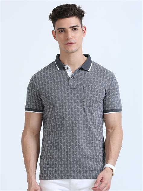 Classic Polo Men's Polo Neck Cotton Charcoal Grey Slim Fit Printed T-S