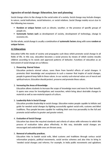 Social Change Agencies: Education, Law & Planning Insights - Studocu