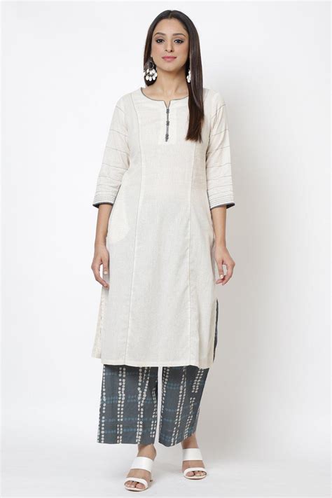 Off White Relaxed Kurta Palazzo Suit Set