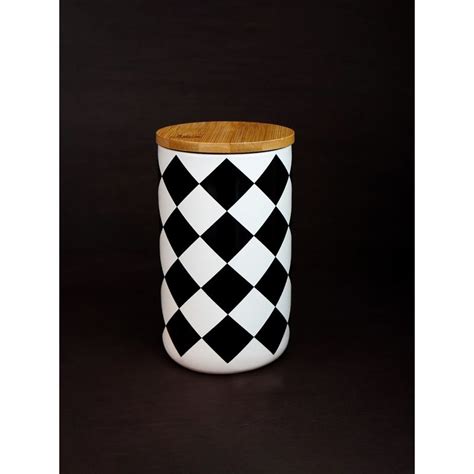 Buy Ekhasa Ceramic Jar With Bamboo Lid Black &White Diamond Pattern ...