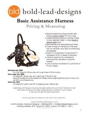 Fillable Online Basic Assistance Harness - Bold Lead Designs Fax Email ...