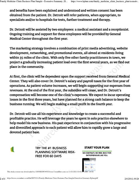 SOLUTION: Family medicine clinic business plan sample executive summary ...