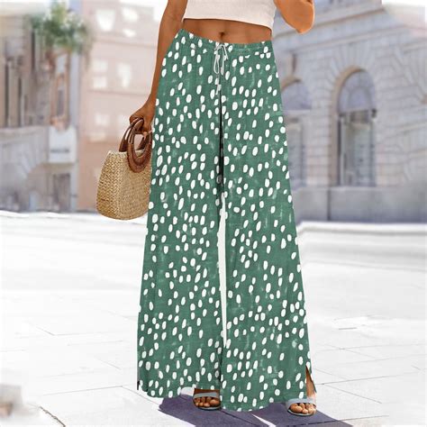 Dasayo Palazzo Ladies Pants High Waist Wide-Leg Green Slacks Striped ...