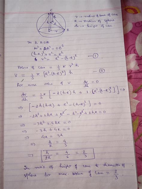 A cone of maximum volume is inscribed in a given sphere, then ratio of ...