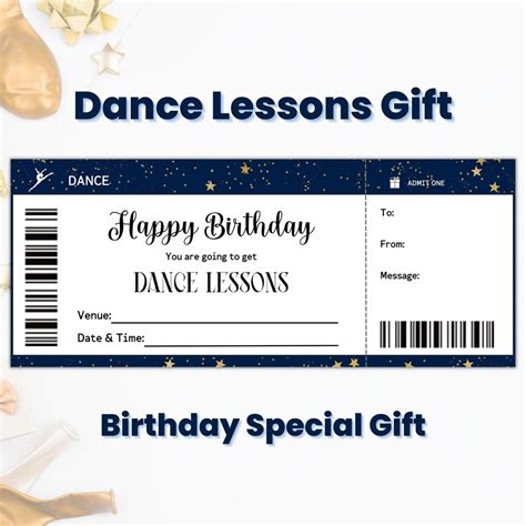 Dance Lessons Gift Coupon Template, Custom Happy Birthday Dance Class ...