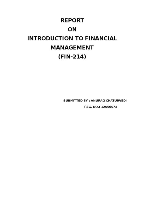 FIN Report CA2 - REPORT ON INTRODUCTION TO FINANCIAL MANAGEMENT (FIN ...