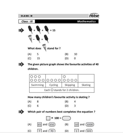 Class 3 NSTSE free sample paper with syllabus | Olympiad tester